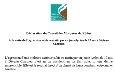 Suite à l’agression subie ce matin par un jeune lycéen de 17 ans à Décines-Charpieu