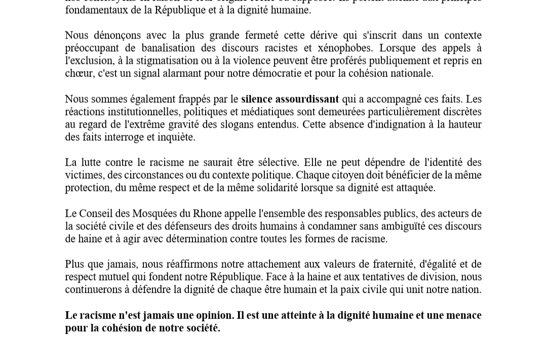 Communiqué contre racisme